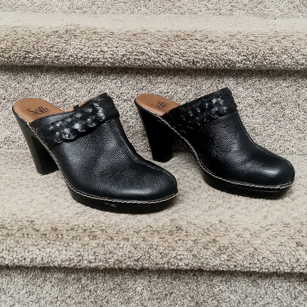 Sofft Black Leather Braided Clogs 9.5M
